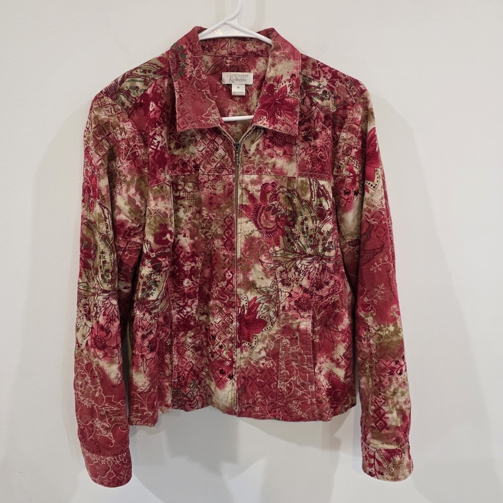 Christopher And Banks Womens Tapestry Jacket Medium Floral Embroidered Fairy